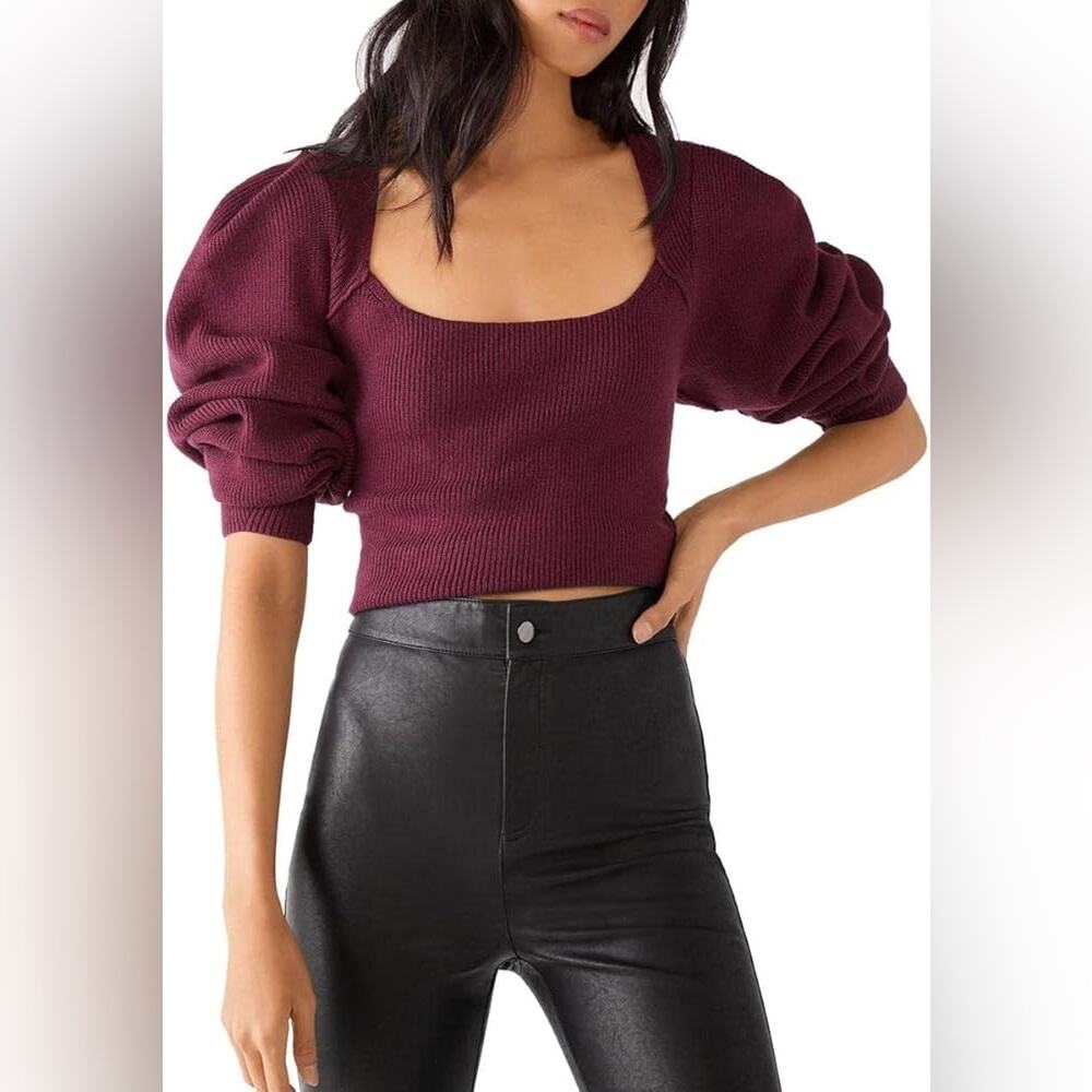 Free People Saffron Ribbed Short Crop Sweater Size XS Preppy Cutout Backless‎
